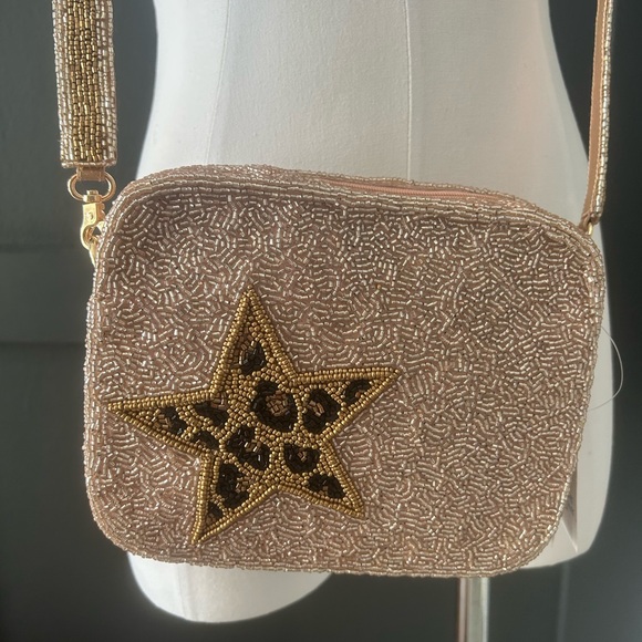 Moyna Handbags - Moyna Gold and Tan Beaded Star Crossbody Bag